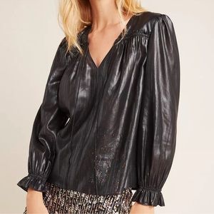 Anthropologie Current Air Bristol Black and Metallic Blouse size Large